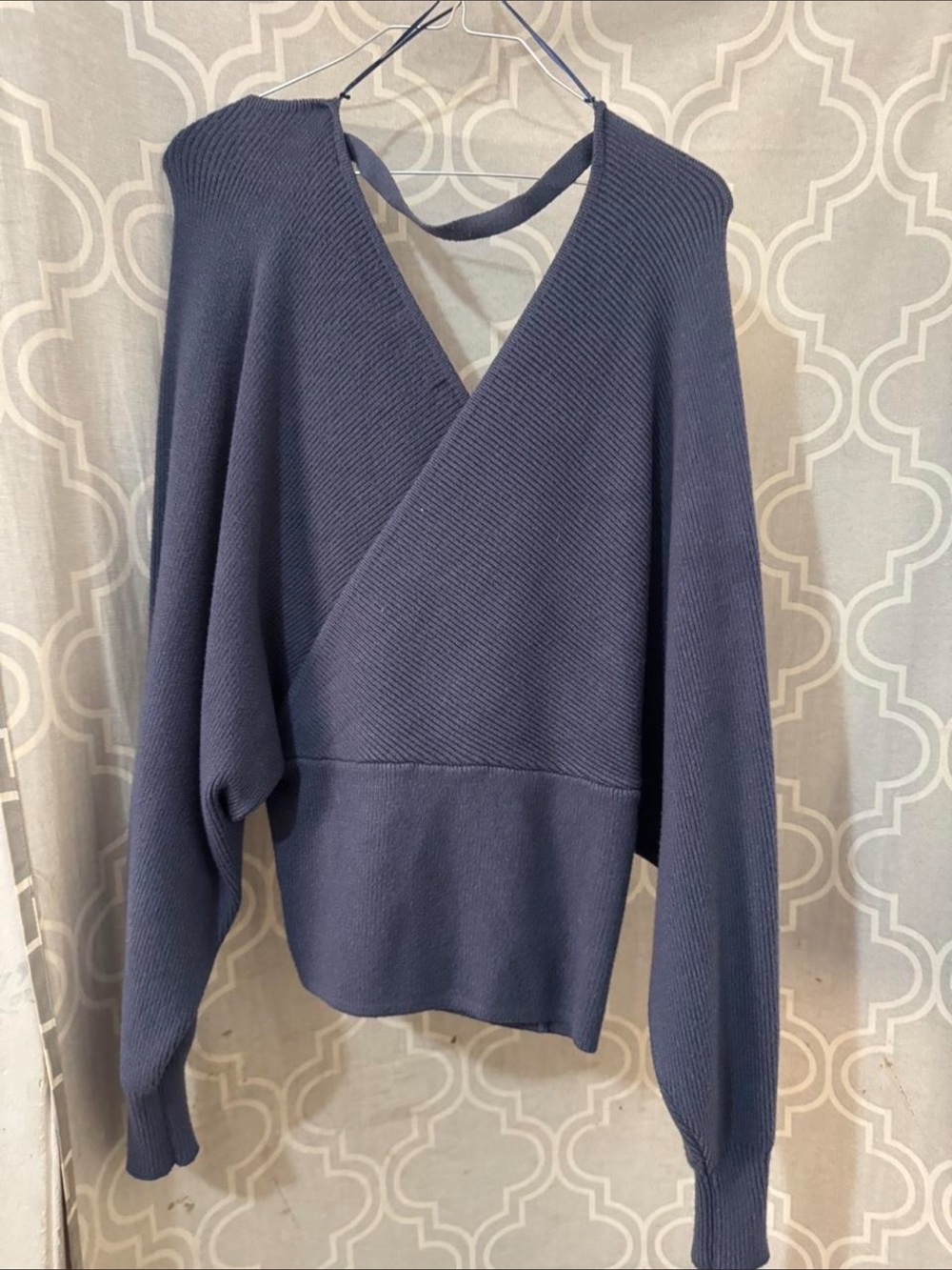 Navy V-Neck Wrap Knit Sweater - Women